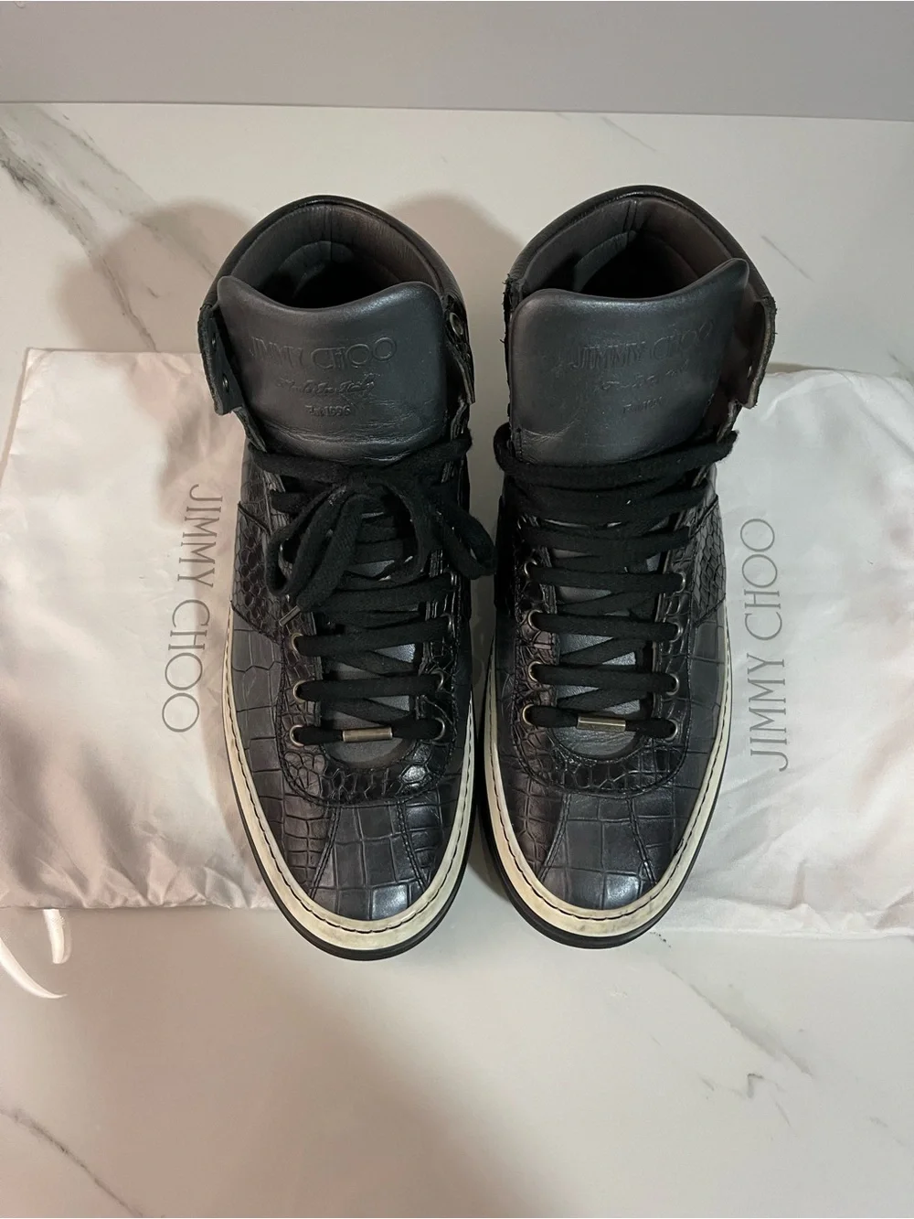 Jimmy Choo Black Croc-Embossed High-Top Sneakers